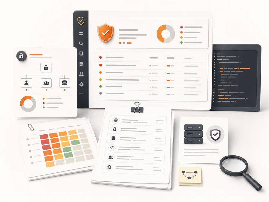 Generated abstract security review report with anonymous severity markers and remediation panels