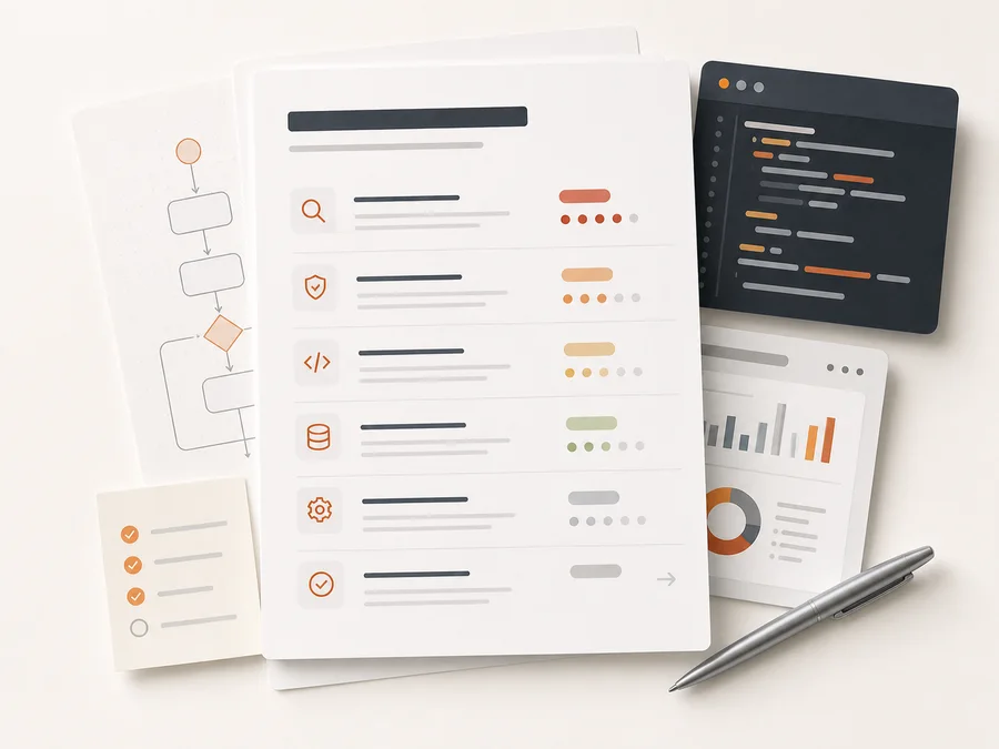 Generated abstract technical takeover notes with anonymous checklist rows and code blocks