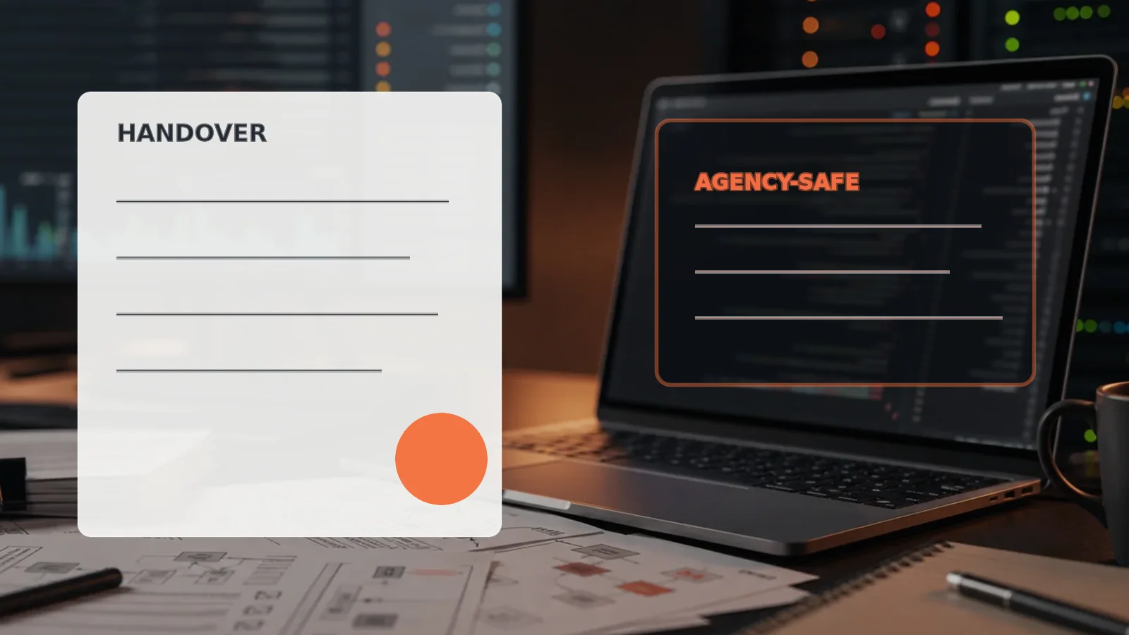 White-label agency support workflow with protected client relationship, technical notes, QA and handover artefacts.