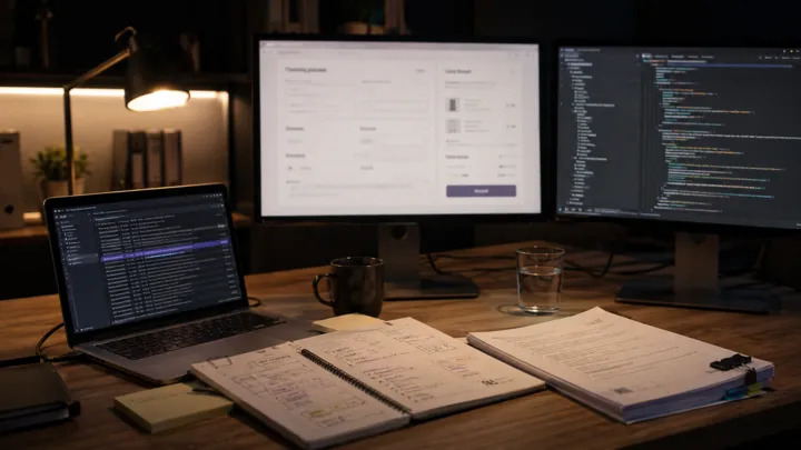WooCommerce checkout flow diagram with payment, tax, stock, email, hosting and custom code risk signals.